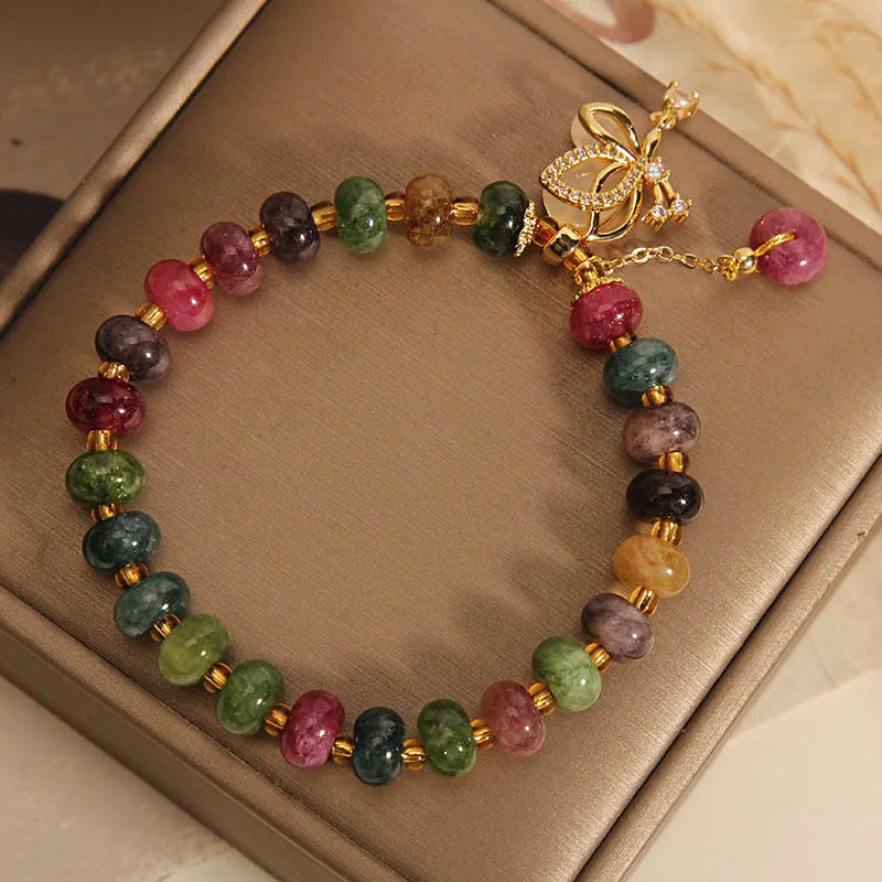 Women's colourful butterfly charm bracelet with alloy and tourmaline beads