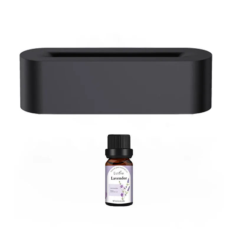 White square DQ709 flame aroma diffuser humidifier with glowing orange flame effect and water mist.