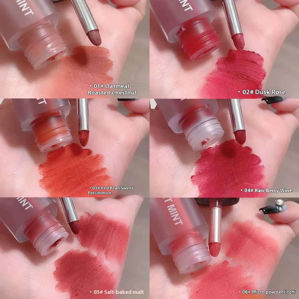 Velvet lip lacquer in matte finish, 3.2g, shade Oat Roasted Chestnut, non-stick formula