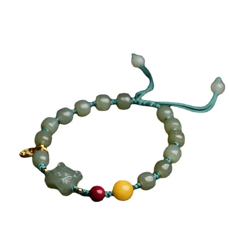 Natural Hetian jade bracelet with animal zodiac modelling and 5x7mm beads