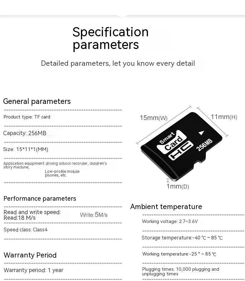 A single 256MB TF memory card on a white background, showing its compact size.