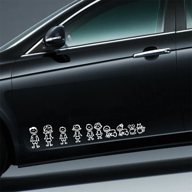 Big family cartoon car sticker in PET material strong adhesion 38.3x29.5cm