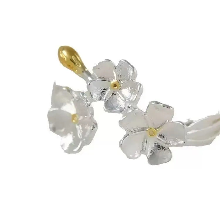 Three-dimensional jasmine flower open ring with camellia elements in cream sweet girl style