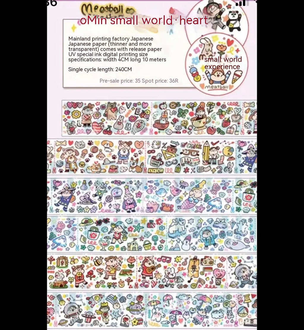 Cute cartoon character decorative sticker on Japanese paper for packaging.