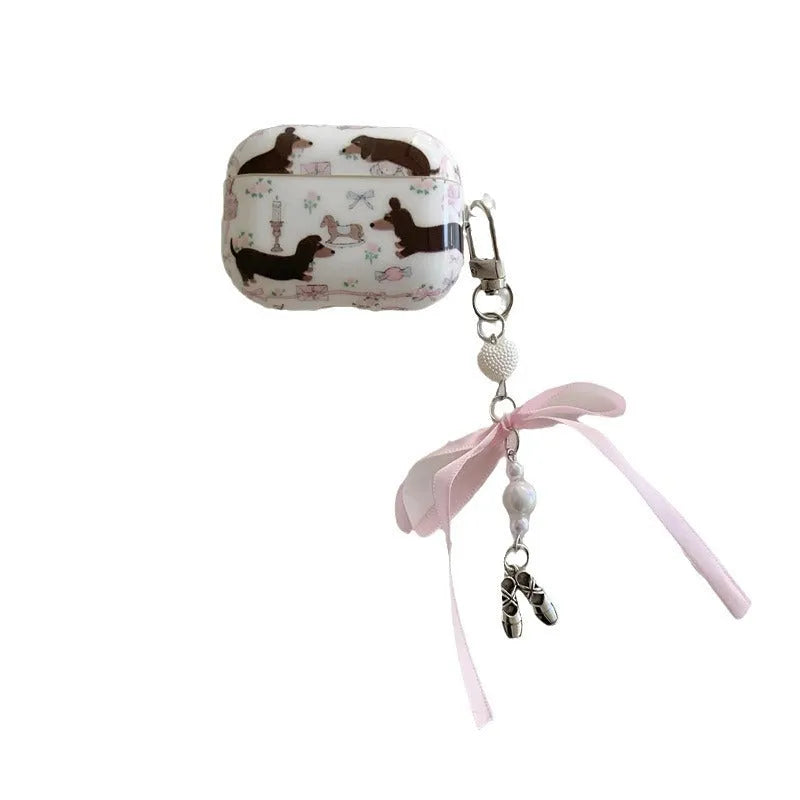 Floral sausage dog TPU soft shell AirPods protective cover with thermal transfer cartoon print, single cover