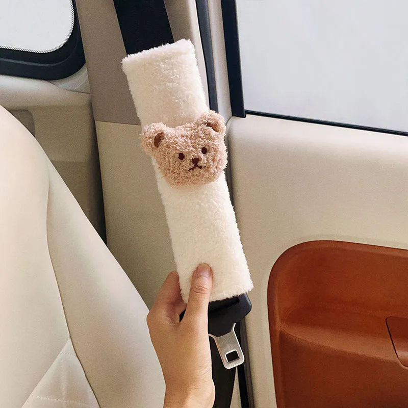 Cartoon bear design plush sleeve cover for child car seat belt shoulder strap
