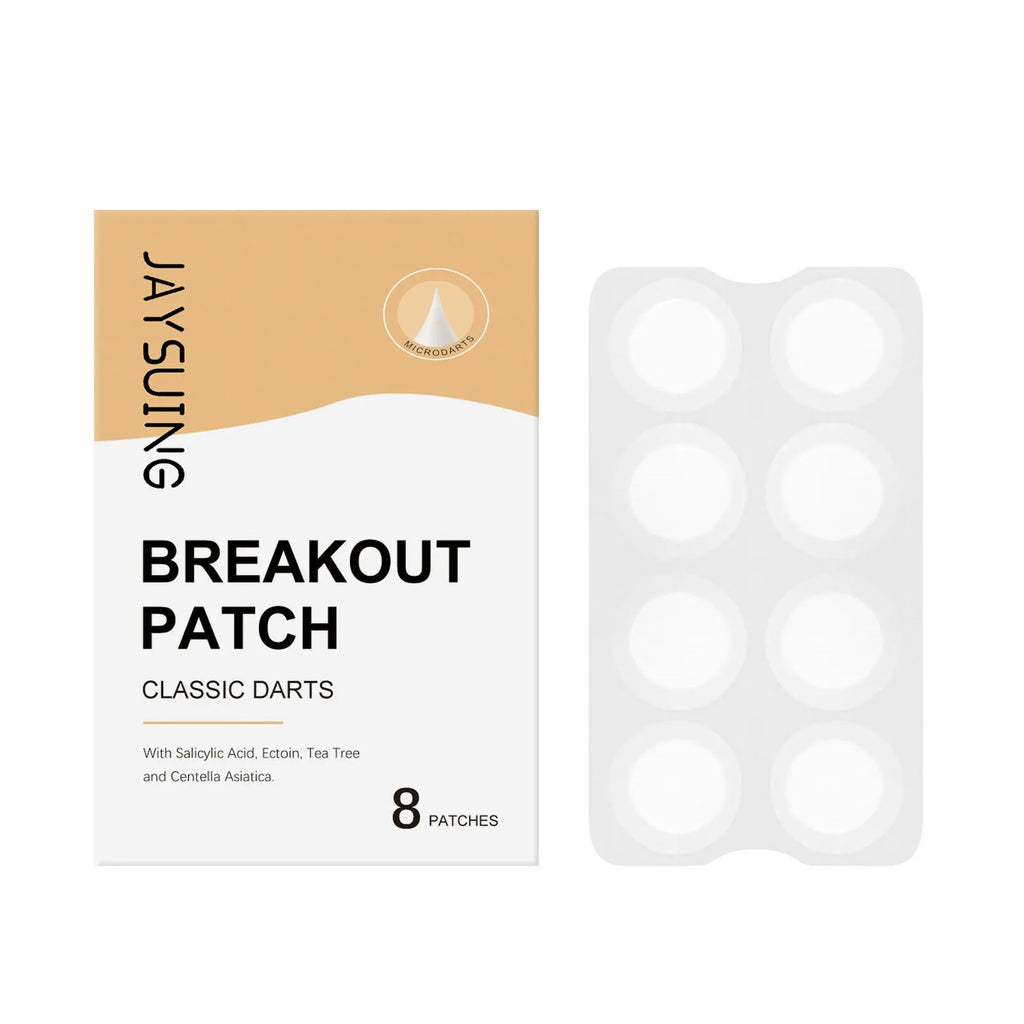 Box of eight acne patches for spot treatment containing tea tree oil and centella extract.