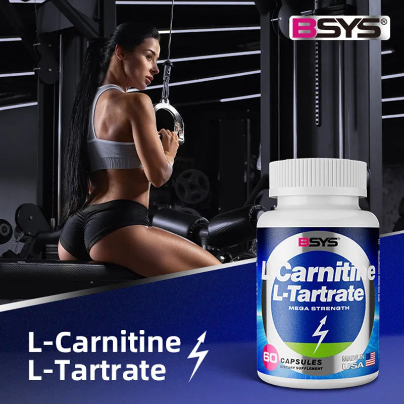 BSYS L-Carnitine L-Tartrate 60 capsules bottle dietary supplement for energy metabolism and exercise recovery
