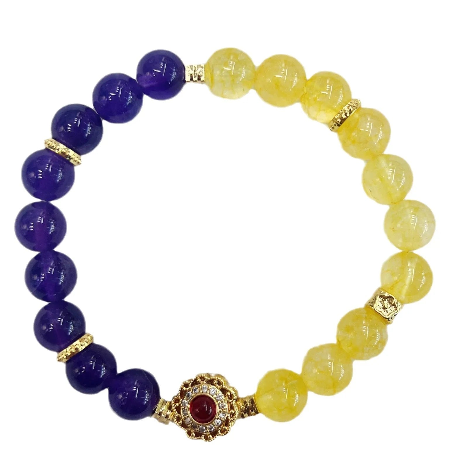 Handmade yellow and purple amethyst crystal bracelet for women with niche style design