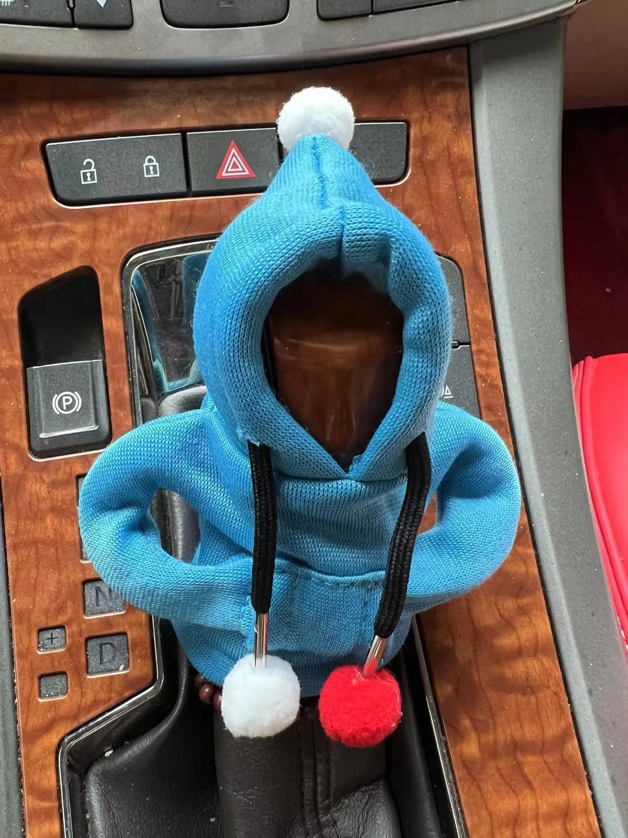 Red Christmas style gear lever hooded sweater protective cover with fleece lining