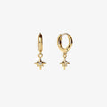Eight awn star zircon earrings for women, copper with electroplated finish, 17.2mm length