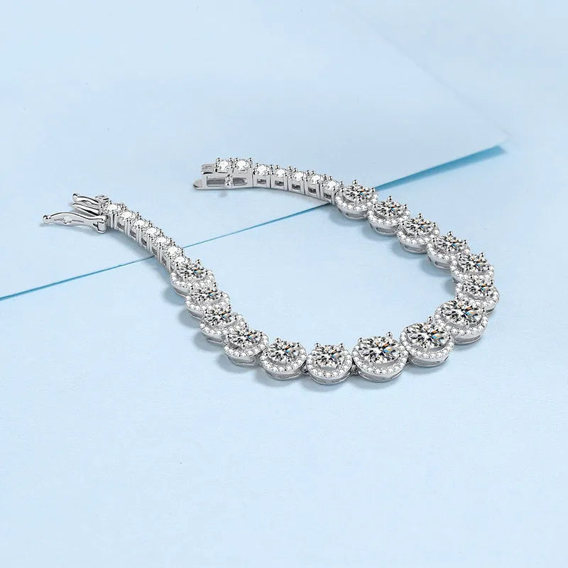 925 sterling silver full inlaid moissanite women's starry sky wave bracelet on white background