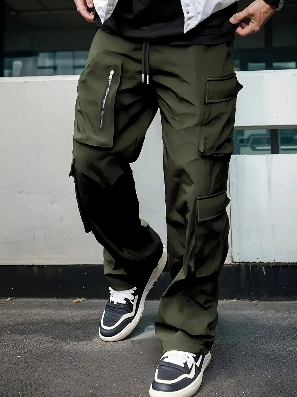 Spring autumn work pants youth slim-fit multi-pocket casual trousers in black
