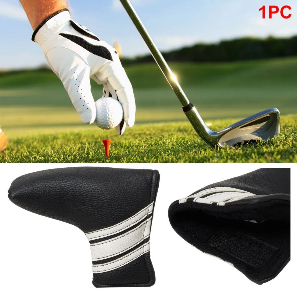 Black PU leather golf club head cover sleeve for protecting a push rod.