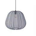 Japanese-style pumpkin-shaped ceiling lamp with net-patterned shade in grey-blue finish.