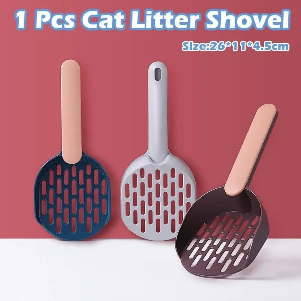 Blue plastic cat litter shovel for cleaning litter boxes measuring 26.6cm long