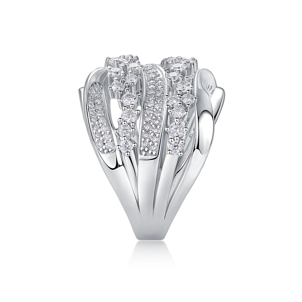 Blossoming All The Way moissanite wedding ring set in S925 silver with platinum plating, gift box packaging