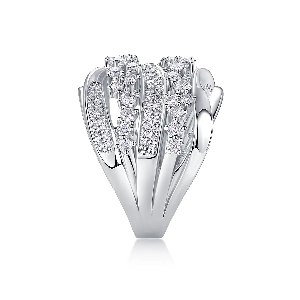 Blossoming All The Way moissanite wedding ring set in S925 silver with platinum plating, gift box packaging