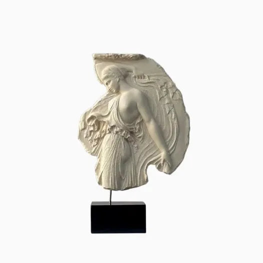Contemporary European wine goddess resin ornament in minimalist style measuring 21cm wide by 35cm tall
