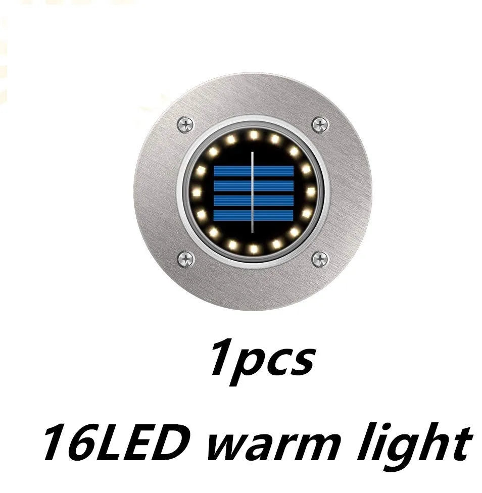 8LED waterproof solar garden light with IP65 protection and warm LED glow on lawn