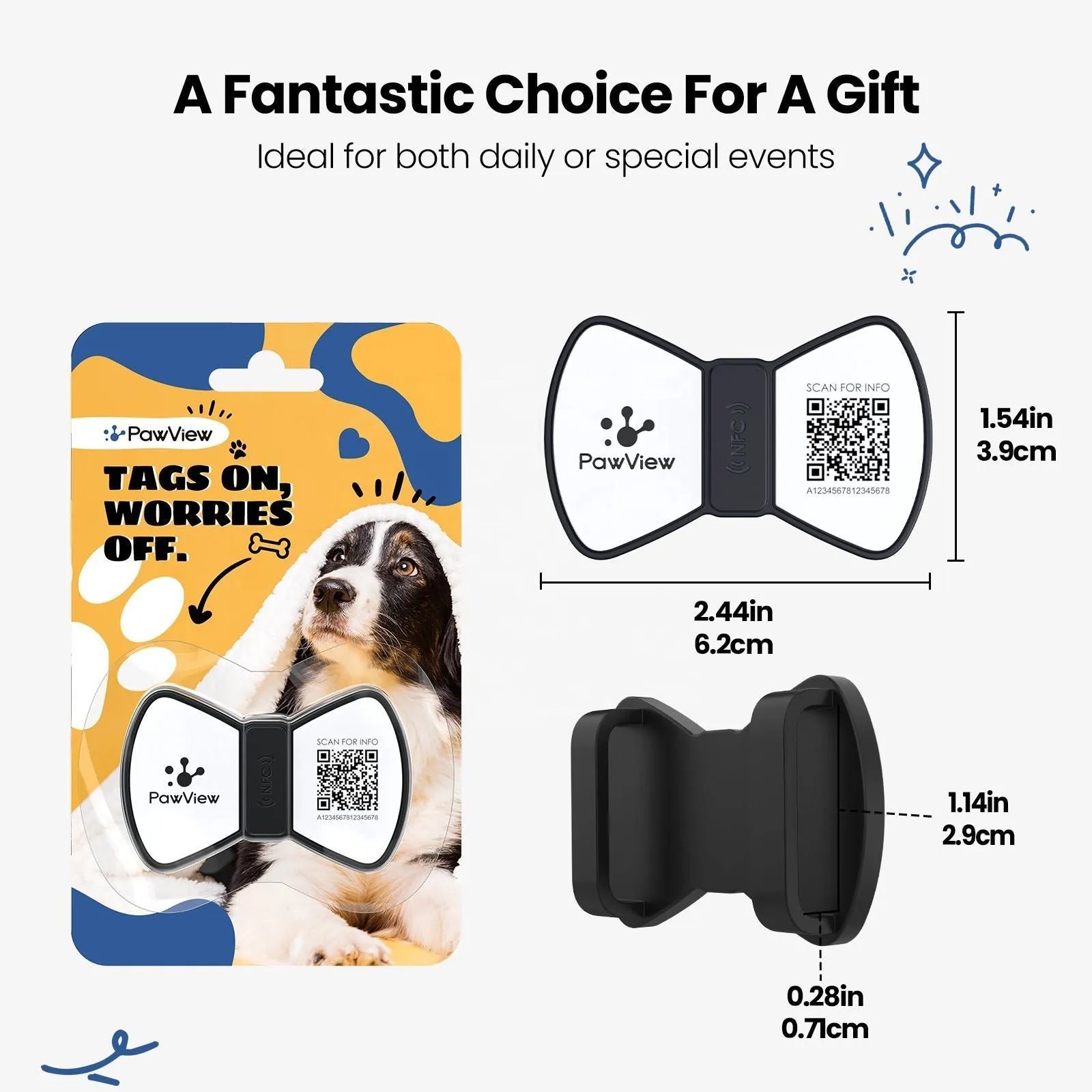 NFC smart QR code silicone pet tag with bowknot in black, blue, pink, red on dog collar