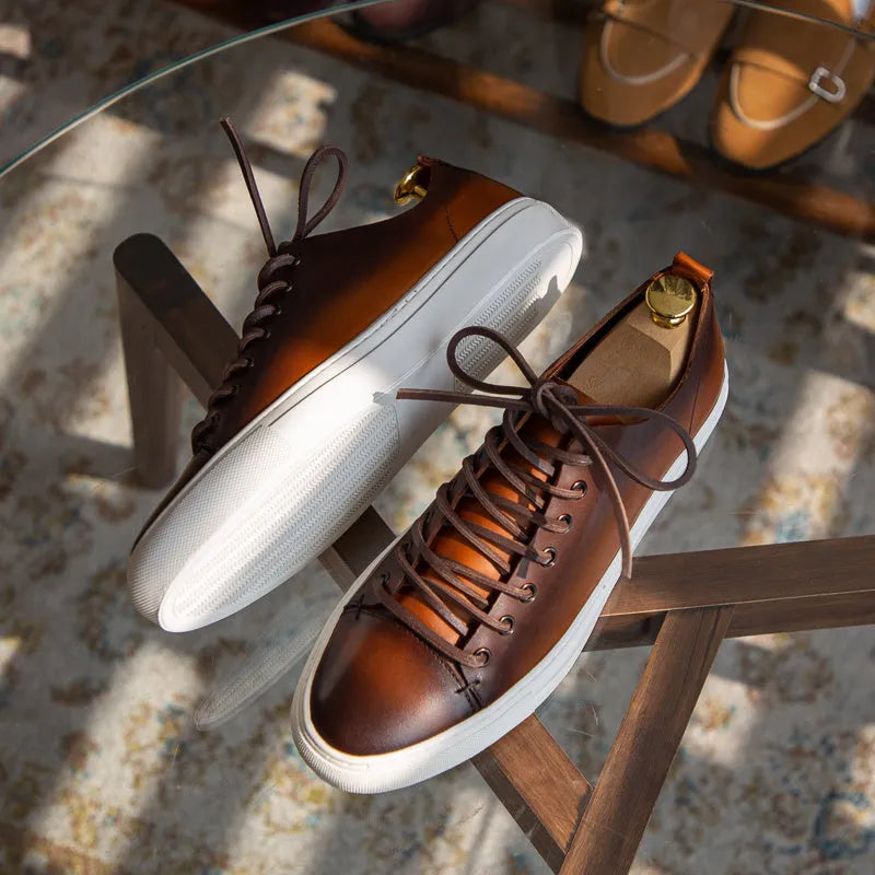 Retro brown cow suede lace-up sneakers, sizes 38-44, handmade nubuck leather casual shoe