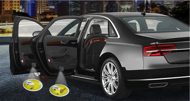 Black wireless car door projection welcome light, 2PCS, 6.5x6.3x1.5cm, LED logo display for left and right doors