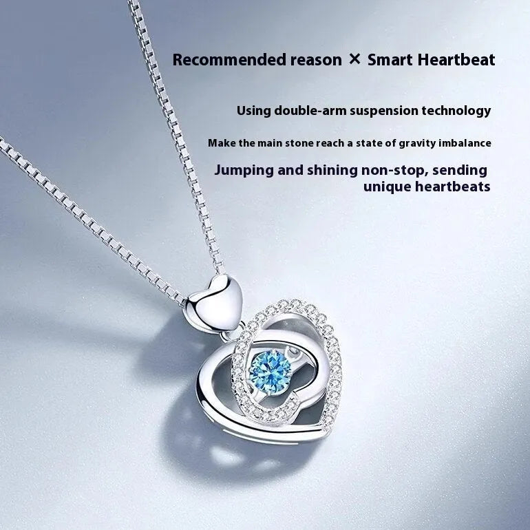 Blue diamond colour heart necklace and bracelet set with geometric shape and mixed gem inlay on copper.