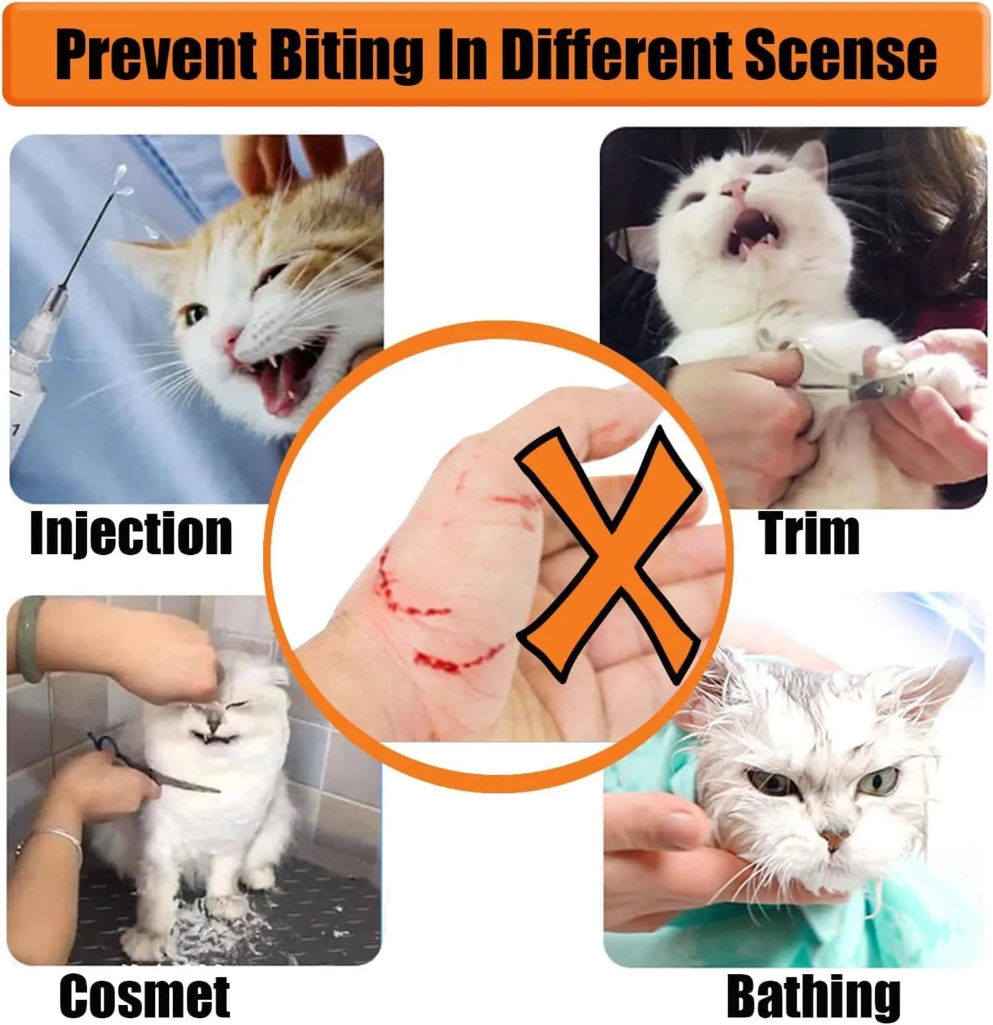 Clear transparent PVC cat muzzle with cotton lining and central breathing hole