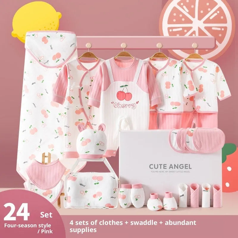 Baby pure cotton gift set with orange apple cherry colour options for newborns
