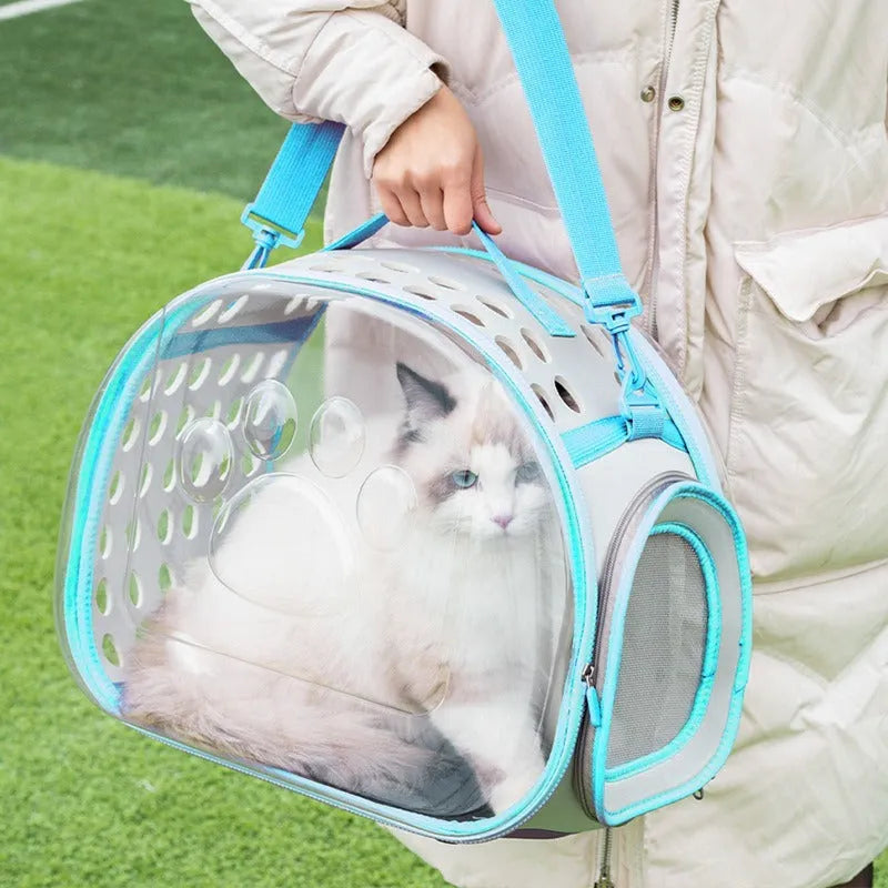 Large transparent hard-shell cat backpack carrier in a choice of colours for pets up to 9kg.