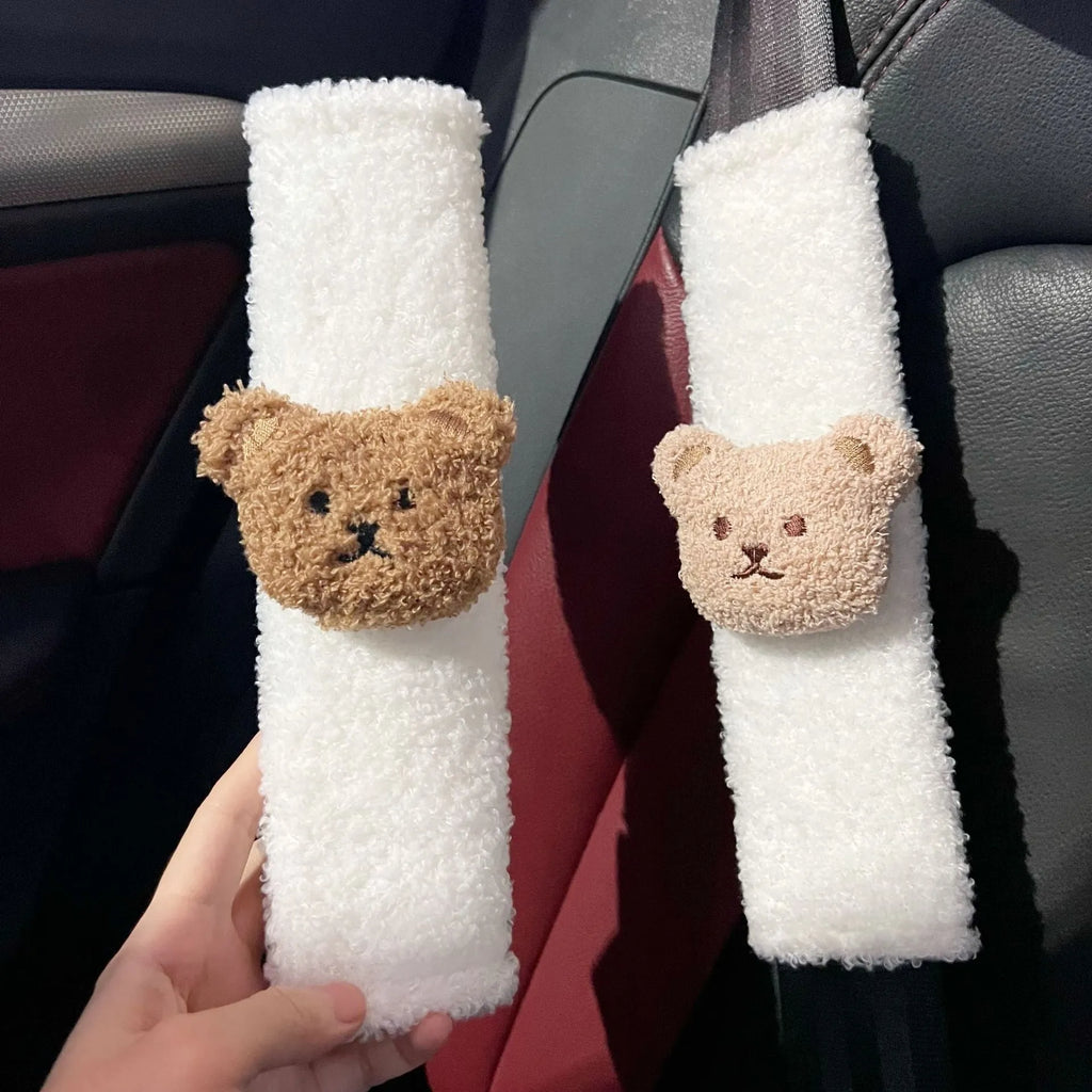 Cartoon bear design plush sleeve cover for child car seat belt shoulder strap