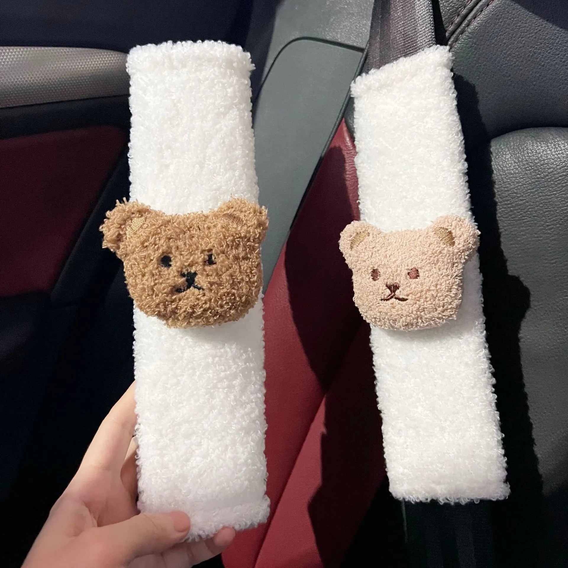 Cartoon bear design plush sleeve cover for child car seat belt shoulder strap