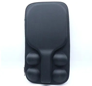 Black portable pickleball racket storage bag with double shoulder straps, showing EVA material construction.
