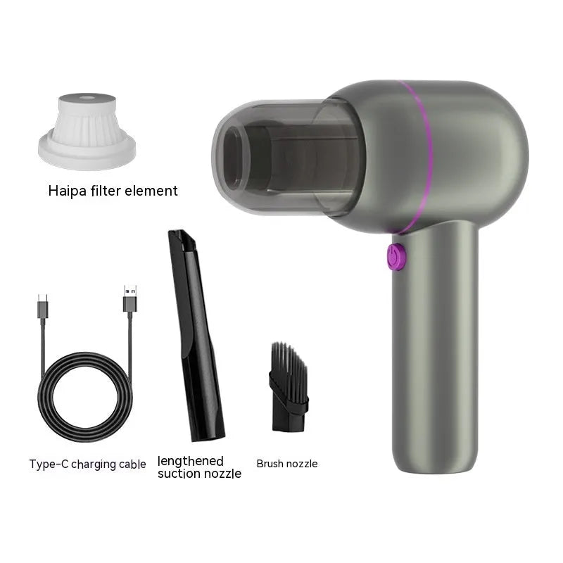 XC-06 grey rechargeable handheld car vacuum with brush nozzle and extended attachment