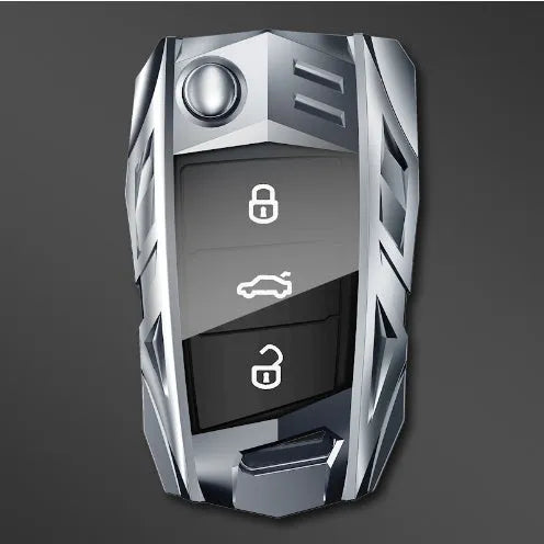 Metal mecha golf auto key shell protective cover in silver colour with buckle option