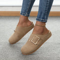 Women's closed toe canvas slippers in apricot colour showing low top design