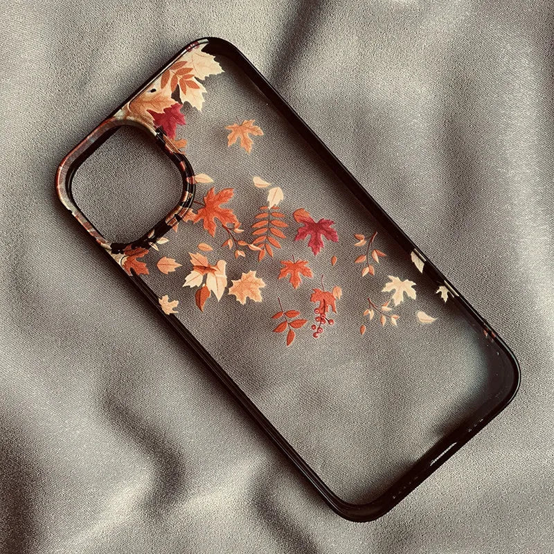 Drop-resistant acrylic phone case with autumn wind and fallen leaves print in Black Edge option