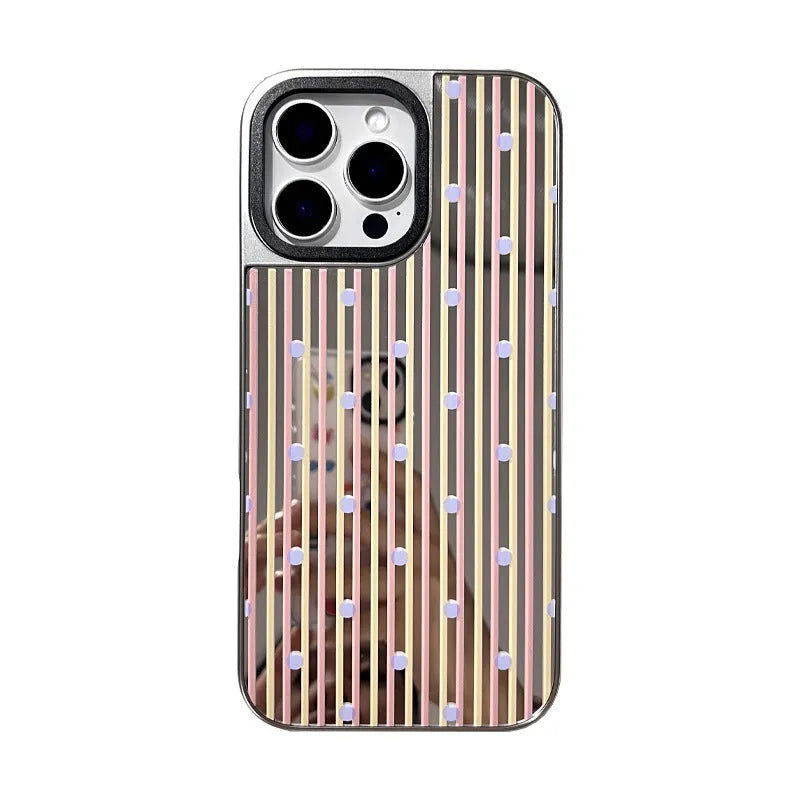 Contrast colour stripe phone case with silver plated edge and sprayed mirror finish for iPhone 12 to 16 Pro Max