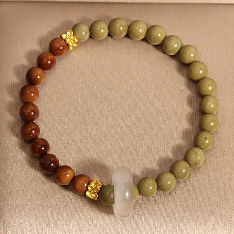 Green gradient women's bracelet with crown, diamond, and geometric shapes in a double ring new Chinese style design.