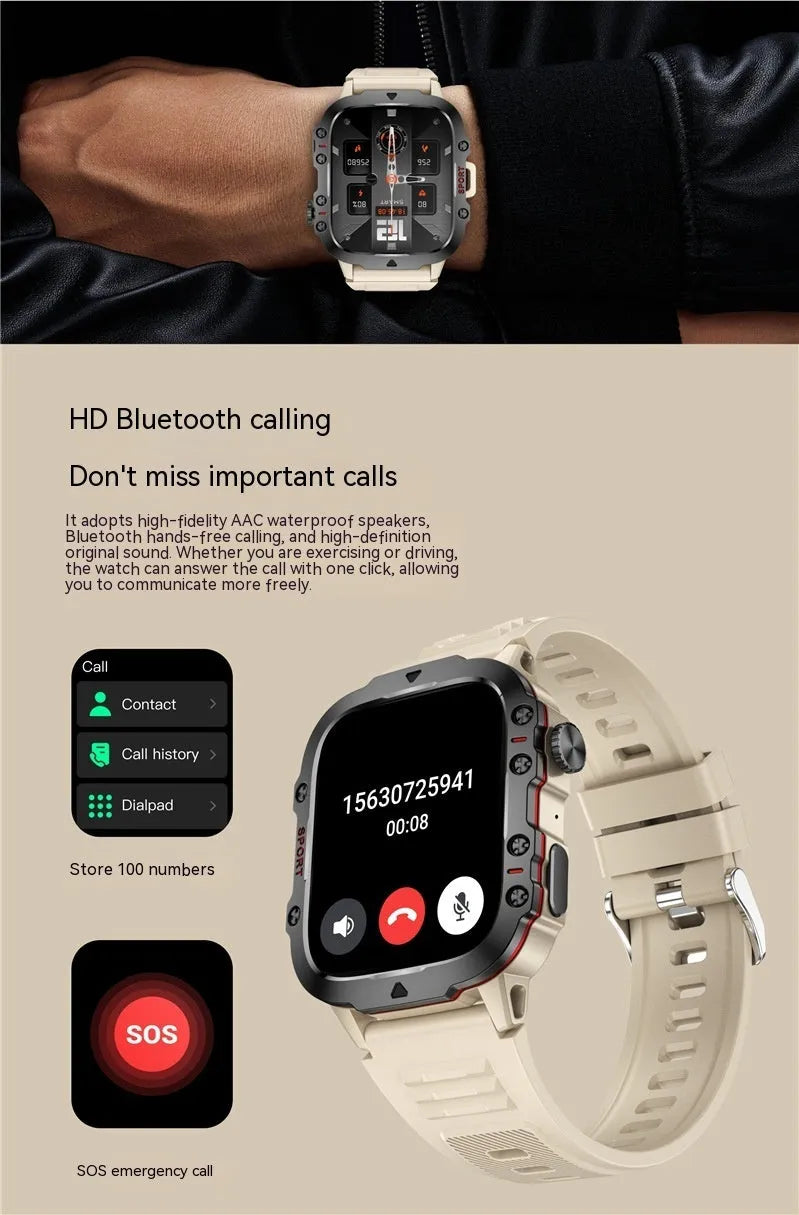 QX11 Smart Bluetooth Watch in black or khaki with zinc alloy case and TFT screen display