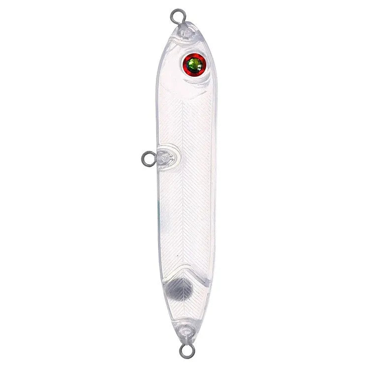 Transparent 9.5cm long ABS plastic blank fishing lure body with a 7mm slot for a fish eye.