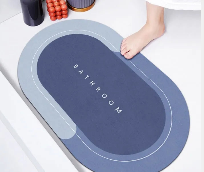 Modern simple diatom mud bathroom floor mat with non-slip rubber backing in Baikal blue colour.