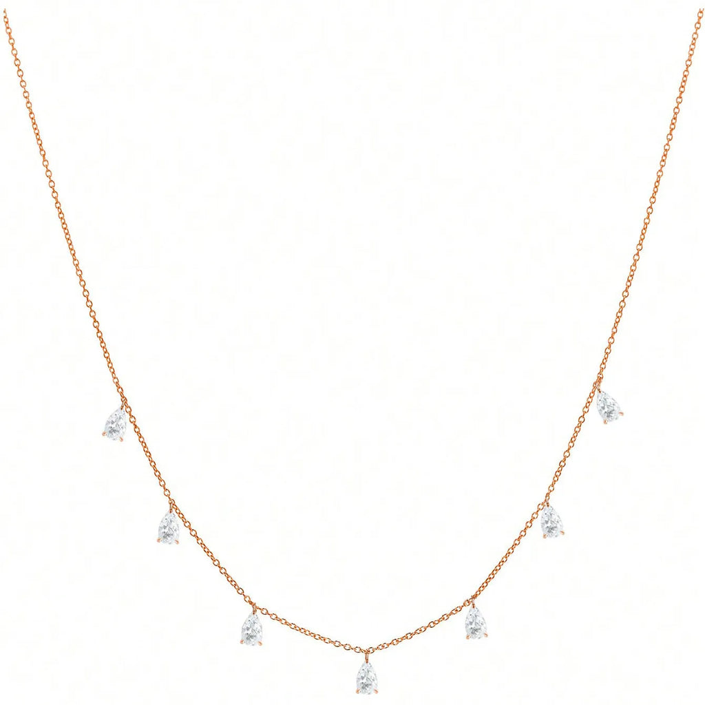 Gentle drop-shaped artificial zircon pendant on an adjustable 925 sterling silver O-chain necklace.