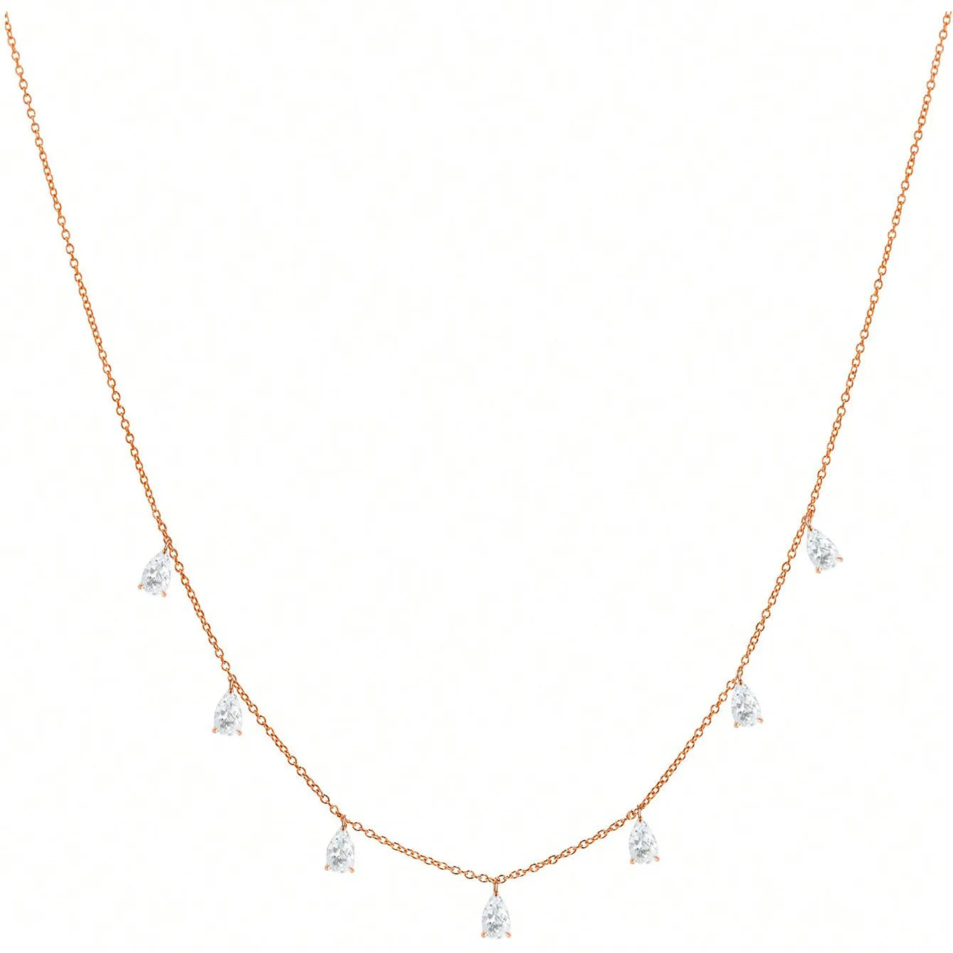 Gentle drop-shaped artificial zircon pendant on an adjustable 925 sterling silver O-chain necklace.