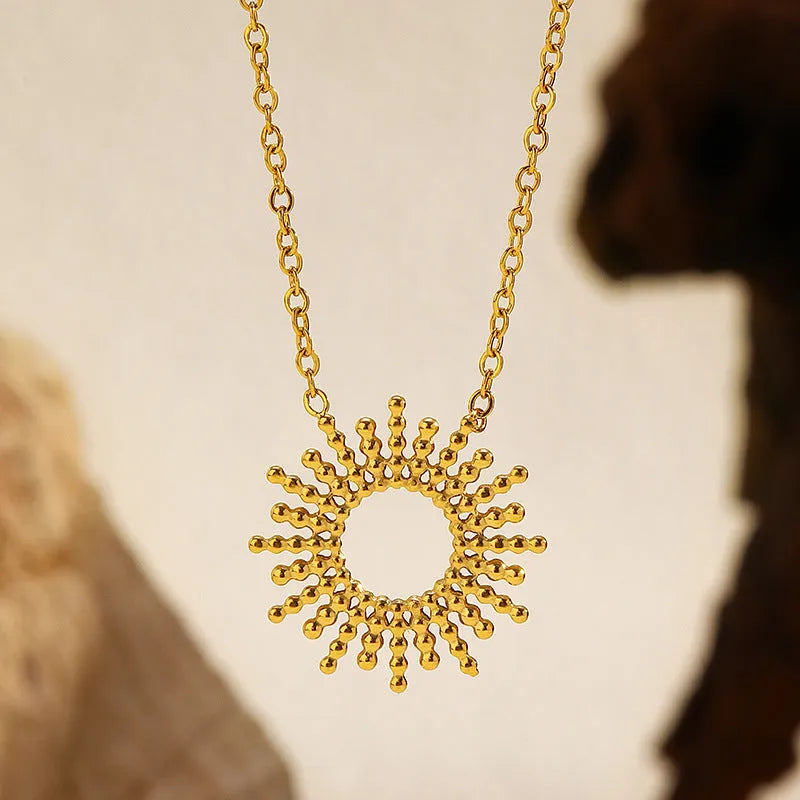 Sunflower Series 14K gold geometric chain necklace and bracelet set for women