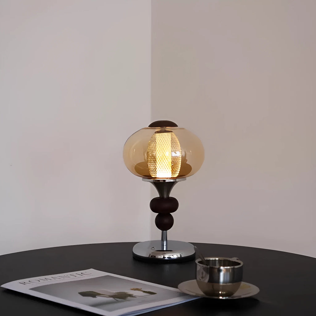 Solid wood palace-style table lamp with touch control and three colour lighting