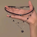 Women's multi-layer twin necklace with heart-shaped alloy pendant and adjustable clavicle chain