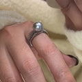 Copper geometric open ring for index finger in black pearl colour with adjustable opening