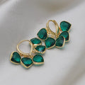 Korean style green heart pendant glass ear clip earrings with copper alloy construction